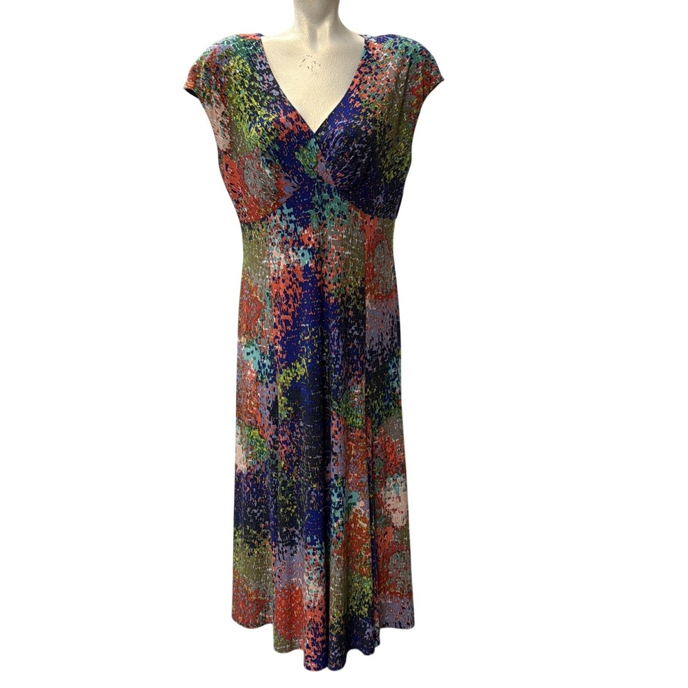 Jones‎ New York Dress Multicolored Abstract Print V-Neck Maxi Dress Size 12